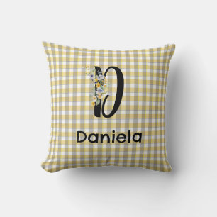 Monogram Blume Retro Gingham Blau Kissen