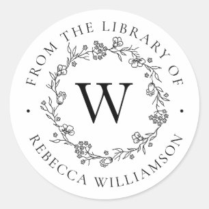 Monogram-Blumenschrei aus dem Library-Buchzeichen Runder Aufkleber