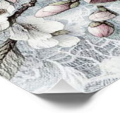 Monogram, blumenzeichnend rosa Magnolien-Blume Poster (Ecke)
