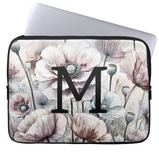 Monogram, blumenzeichnend, rosa pastellfarbene Moh Laptopschutzhülle (Vorderseite)