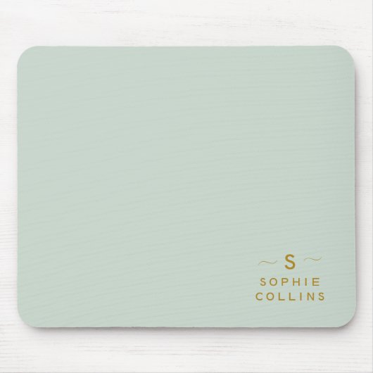 Monogram Blush Acqua Gold Minimalistischer Elegant Mousepad (Vorne)