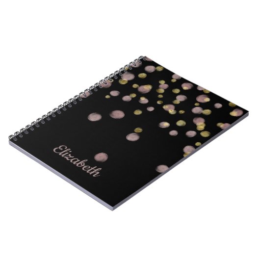 Monogram Blush and Gold Overlay auf schwarz Notizblock (Linke Seite)