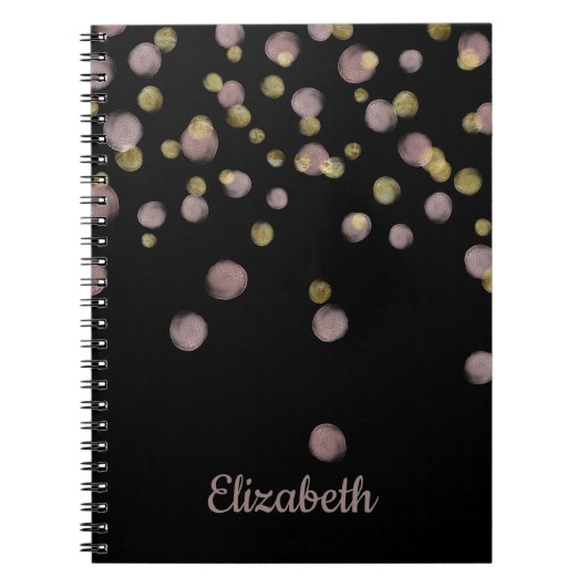 Monogram Blush and Gold Overlay auf schwarz Notizblock (Vorderseite)