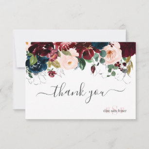 Monogram Blush Burgundy Navy Wasserfarbe Blume Dankeskarte