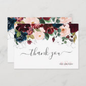 Monogram Blush Burgundy Navy Wasserfarbe Blume Dankeskarte (Vorne/Hinten)