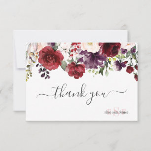 Monogram Blush Burgundy Wasserfarbe Blume Dankeskarte