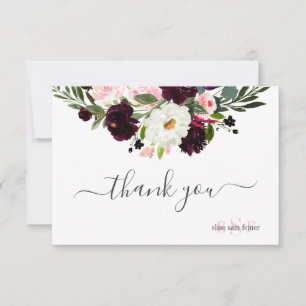 Monogram Blush Burgundy Wasserfarbe Blume Dankeskarte