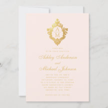 Monogram Blush Imitate Gold Floral Wappen Rosa Hoc
