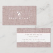 Monogram Blush Linen Stoff Textur Einfache Moderne Visitenkarte (Vorne/Hinten)