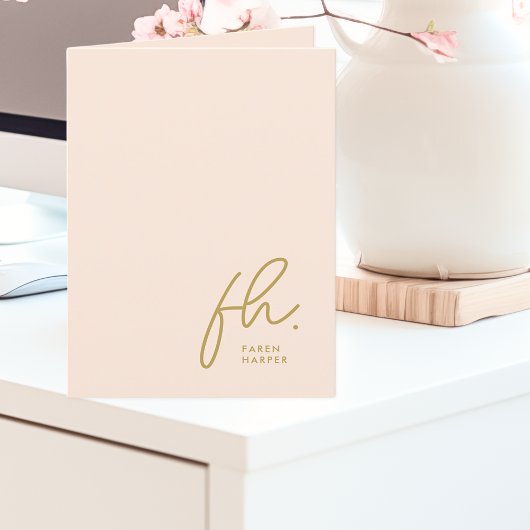 Monogram Blush Modernes Chic Gold Script Social Dankeskarte