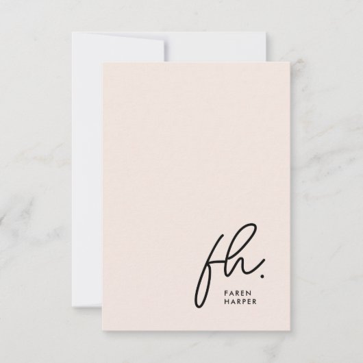 Monogram Blush Modernes Chic Script Gesellschaftsn Mitteilungskarte (Vorderseite)