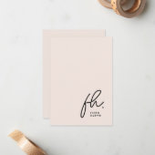 Monogram Blush Modernes Chic Script Gesellschaftsn Mitteilungskarte (Vorderseite/Rückseite Beispiel)