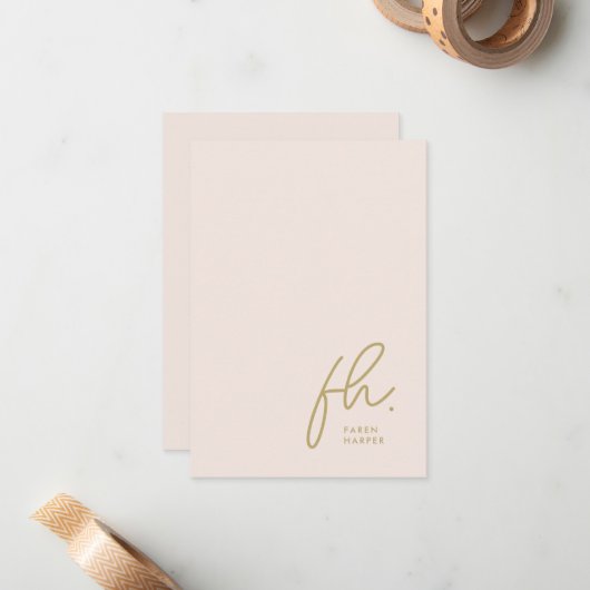 Monogram Blush Modernes Chic Script Gesellschaftsn Mitteilungskarte (Vorderseite/Rückseite Beispiel)