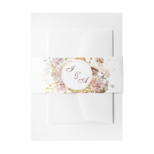Monogram Blush Peony & Gold Burgundy Bloral Einladungsbanderole