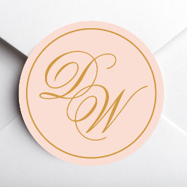 Monogram Blush Pink 2 Initialen Goldene Kalligrafi Runder Aufkleber