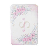 Monogram Blush Pink Blume Aquarell Elegant Badematte (Vorderseite Vertikal)