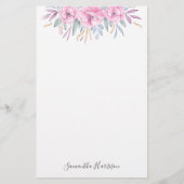 Monogram Blush Pink Blume Aquarell Elegant Briefpapier (Vorderseite)