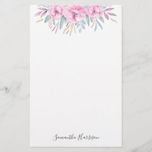 Monogram Blush Pink Blume Aquarell Elegant Briefpapier