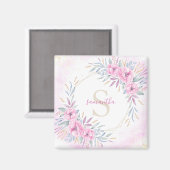 Monogram Blush Pink Blume Aquarell Elegant Magnet (Vorderseite/Rückseite)