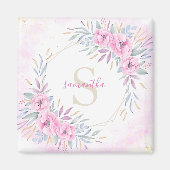 Monogram Blush Pink Blume Aquarell Elegant Magnet (Vorne)
