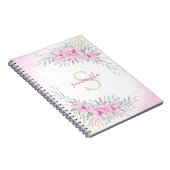 Monogram Blush Pink Blume Aquarell Elegant Notizblock (Rechte Seite)