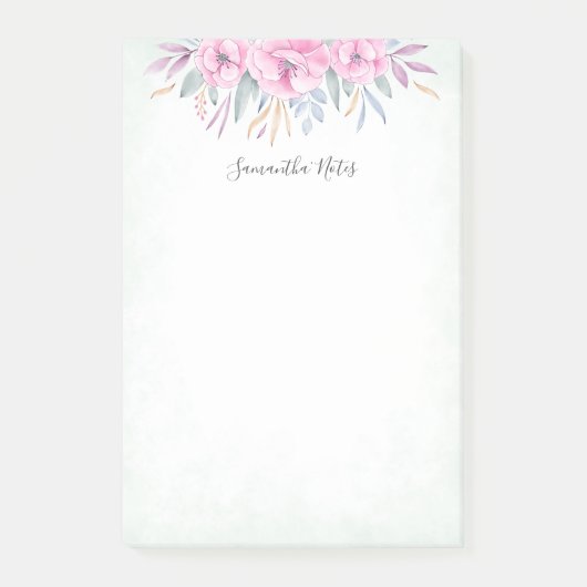 Monogram Blush Pink Blume Aquarell Elegant Post-it Klebezettel (Vorderseite)