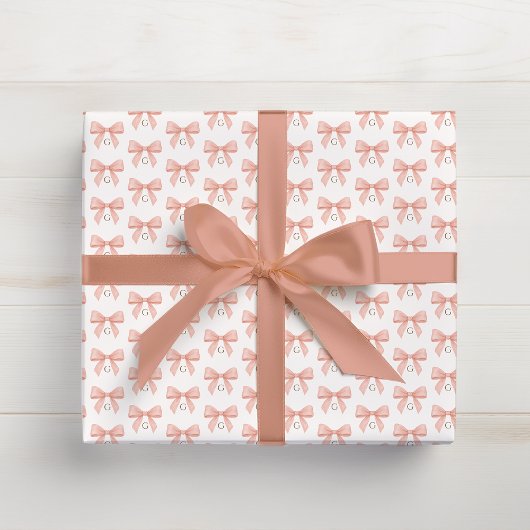 Monogram Blush Pink Bow Watercolor Geschenkpapier