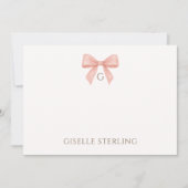 Monogram Blush Pink Bow Watercolor Note Card Einladung (Vorderseite)