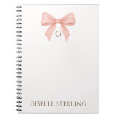 Monogram Blush Pink Bow Watercolor Notizblock (Vorderseite)