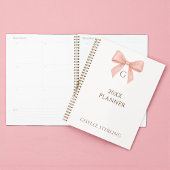 Monogram Blush Pink Bow Watercolor Planer