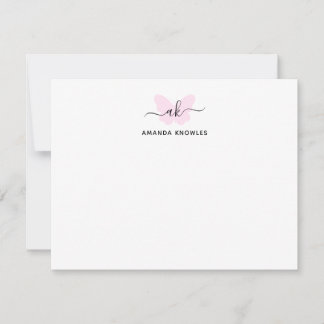 Monogram Blush Pink Butterfly Minimalistisch Girl Mitteilungskarte