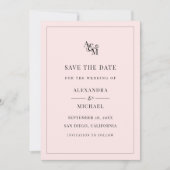 Monogram Blush Pink Einfache Elegante Moderne Hoch Save The Date (Vorderseite)