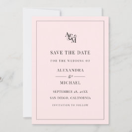 Monogram Blush Pink Einfache Elegante Moderne Hoch Save The Date