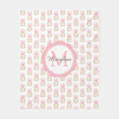 Monogram Blush Pink Floral Pattern Fleecedecke (Vorderseite)