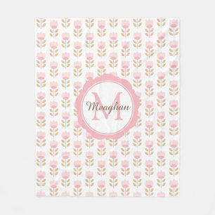 Monogram Blush Pink Floral Pattern Fleecedecke