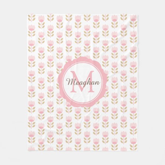 Monogram Blush Pink Floral Pattern Fleecedecke (Vorderseite)