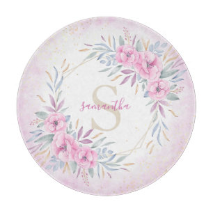 Monogram Blush Pink Floral Watercolor Elegant Schneidebrett