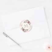 Monogram Blush Pink Gold Confetti Floral Runder Aufkleber (Umschlag)