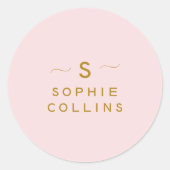 Monogram Blush Pink Gold Minimalistische Umschlag Runder Aufkleber (Vorderseite)