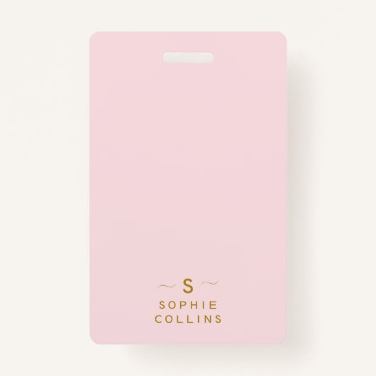 Monogram Blush Pink Gold Minimalistischer Elegante Ausweis (Vorderseite)