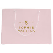 Monogram Blush Pink Gold Minimalistischer Elegante Große Geschenktüte (Vorderseite)
