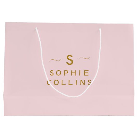 Monogram Blush Pink Gold Minimalistischer Elegante Große Geschenktüte (Rückseite)