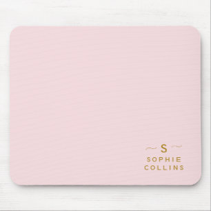 Monogram Blush Pink Gold Minimalistischer Elegante Mousepad