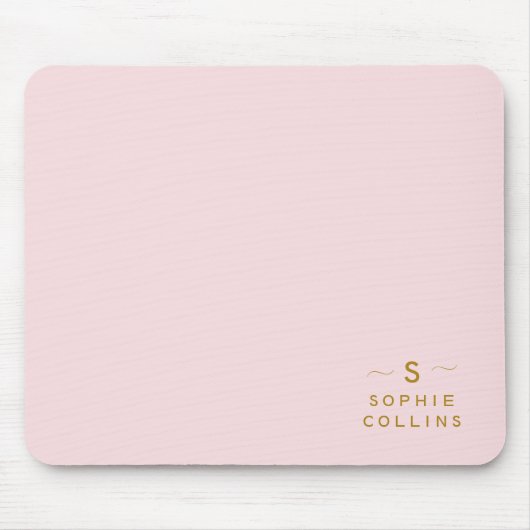 Monogram Blush Pink Gold Minimalistischer Elegante Mousepad (Vorne)