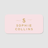 Monogram Blush Pink Gold Minimalistisches Elegant Namensschild (Vorderseite)