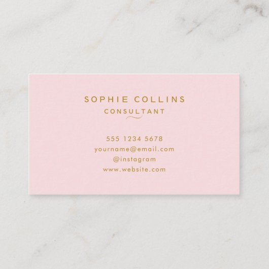 Monogram Blush Pink Gold Minimalistisches Elegant Visitenkarte (Rückseite)