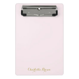 Monogram Blush Pink Gold Modern Minimalist Mini Klemmbrett