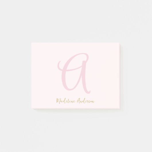 Monogram Blush Pink Gold Modern Minimalistisch Post-it Klebezettel (Vorderseite)