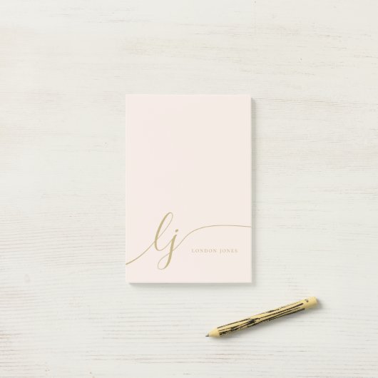 Monogram Blush Pink Gold Moderne Minimine Feminine Post-it Klebezettel (Auf Schreibtisch)