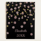 Monogram Blush Pink Gold Overlay auf schwarz Planer (Vorderseite)